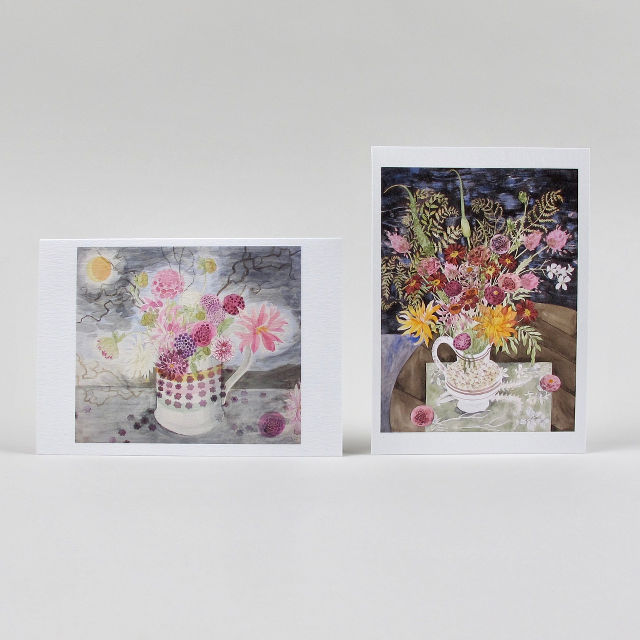 Angie Lewin Notecard Set: Dahlias, Dark Sky & Late Summer Flowers and Ferns