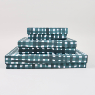 Green Storage Boxes covered in Gabriela Trzebinski for Black Bough Paper