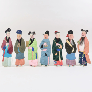 20th C. Paper and fabric Chinese figures