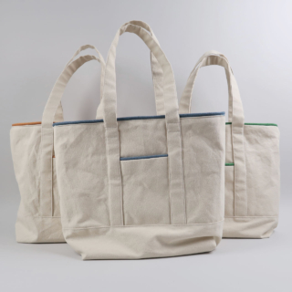 Handmade Canvas Tote Bags with Piping and Pockets