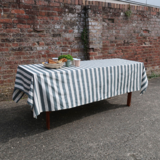 Green Stripe Cotton Tablecloth