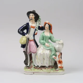 Staffordshire Flatback group - hunter, woman and dog