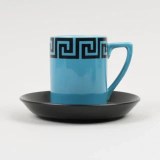 Portmeirion Pottery Greek Key Turquoise Coffee Cup and Saucer